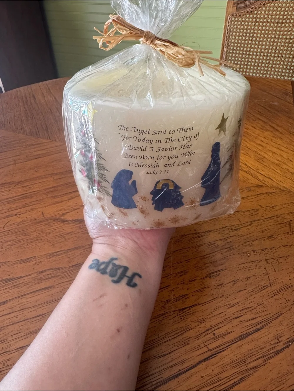 Decorative Nativity Pillar Candle - White
